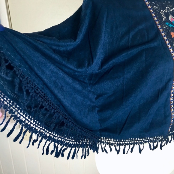 FLYING TOMATO Embroidered Fringe Cape Poncho XS - Picture 5 of 8